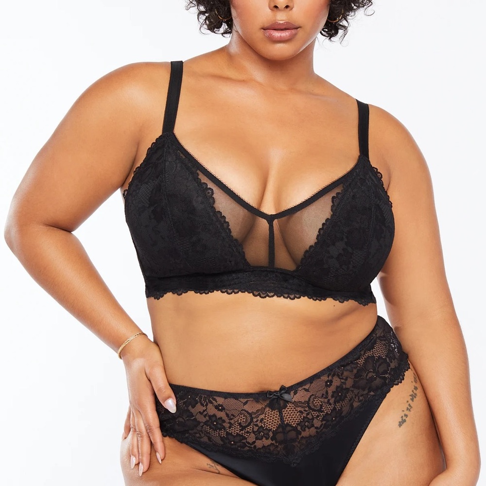 NWT Savage X Fenty floral lace and mesh bralette in black caviar size 3X